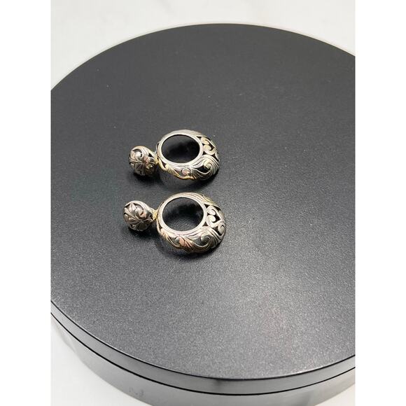 Vintage Sterling Silver 925 Pierced Post Hoops Cut Out Scroll Work Earrings - Picture 5 of 8